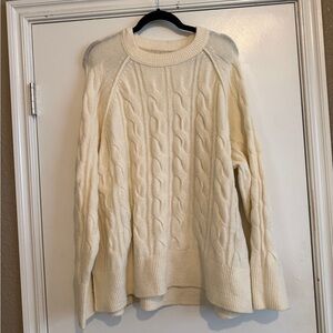 aerie Cream Cable Knit Crewneck Sweater